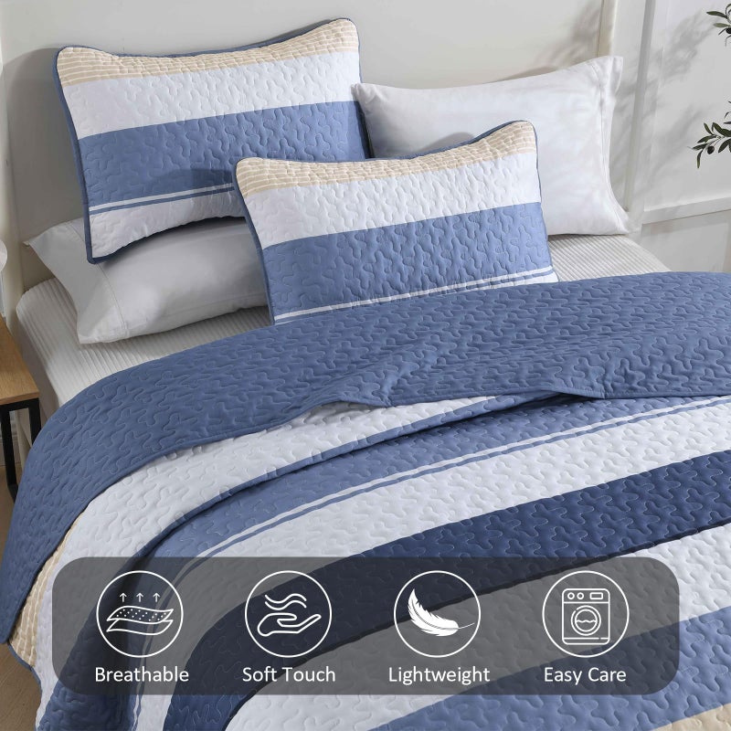 Dinjoy Blue Boho Set Set Queen size spring bedspread sperpread lightweight Farmhouse Bedding مجموعات 3 قطع coverlet patchwork micofiber مع اثنين من وسادة للرجال سرير الصيف - Image 4
