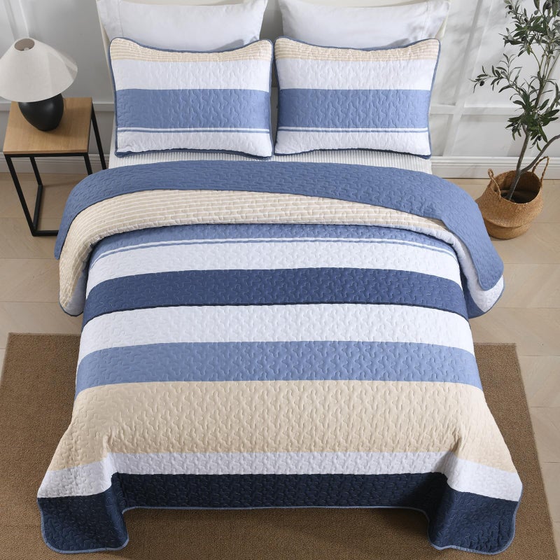 Dinjoy Blue Boho Set Set Queen size spring bedspread sperpread lightweight Farmhouse Bedding مجموعات 3 قطع coverlet patchwork micofiber مع اثنين من وسادة للرجال سرير الصيف - Image 2