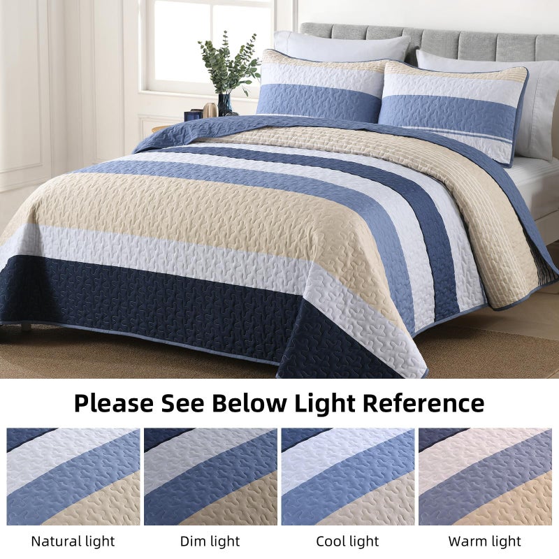 Dinjoy Blue Boho Set Set Queen size spring bedspread sperpread lightweight Farmhouse Bedding مجموعات 3 قطع coverlet patchwork micofiber مع اثنين من وسادة للرجال سرير الصيف - Image 3