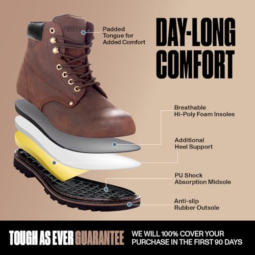 EVER BOOTS Tank Men's Soft Toe Oil Full Grain Leather Work Boots Construction Rubber Sole (7 D(M), Darkbrown) - Image 3