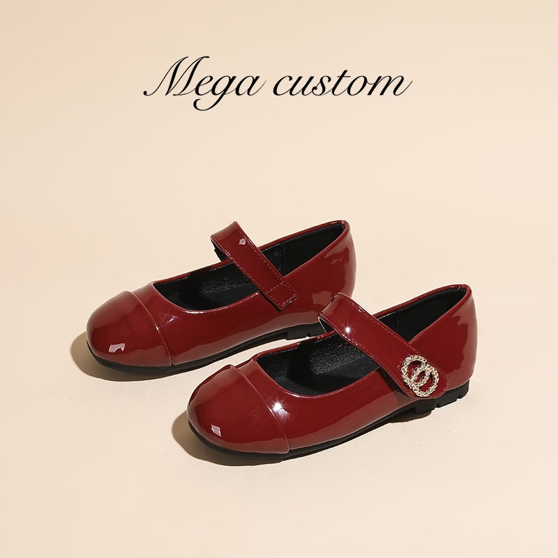 Girls' Leather Shoes Classic Round-Toe Flat Mary Jane Shoes Red Dress Princess Shoes - Image 2