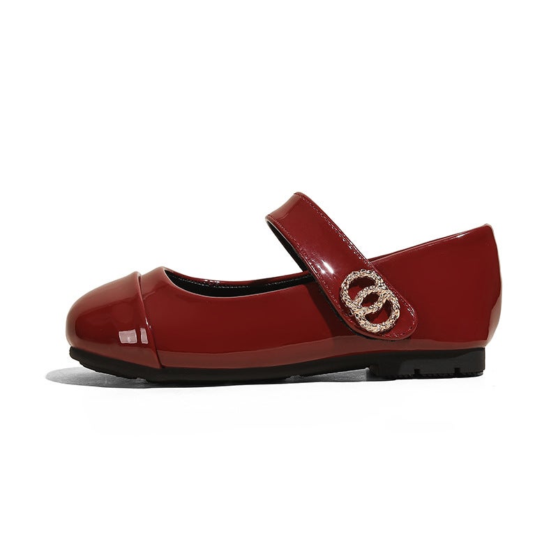 Girls' Leather Shoes Classic Round-Toe Flat Mary Jane Shoes Red Dress Princess Shoes - Image 1