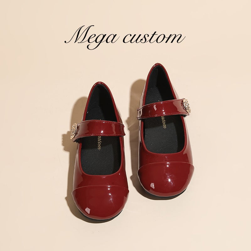 Girls' Leather Shoes Classic Round-Toe Flat Mary Jane Shoes Red Dress Princess Shoes - Image 4