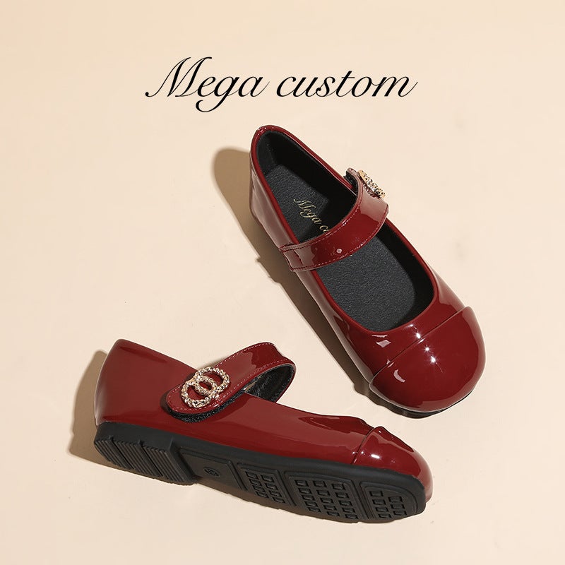 Girls' Leather Shoes Classic Round-Toe Flat Mary Jane Shoes Red Dress Princess Shoes - Image 3