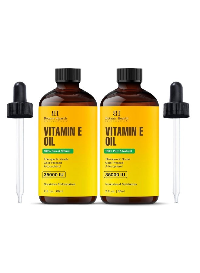 Botanic Hearth Vitamin E Oil Pack of 2 | 2 Fl Oz Each | 35,000 IU | 100% Pure & Natural | Promotes Nail, Hair, Eyebrow & Eyelash Growth | Includes Eyebrow & Eyelash Brush | For Women & Men - Image 1
