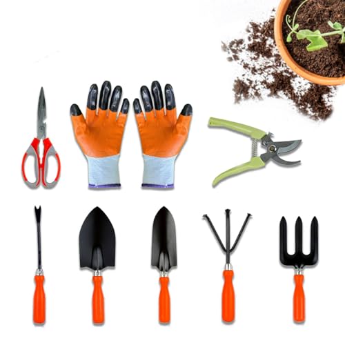 Cinagro Garden Tools Kit (Set of 8) Weeder, 2 Trowels, Hand Fork, Cultivator, Scissors, Pruner, Gardening Hand Gloves | Gardening Tools Kit for Home Garden, Garden Accessories Home Gardening - Image 1