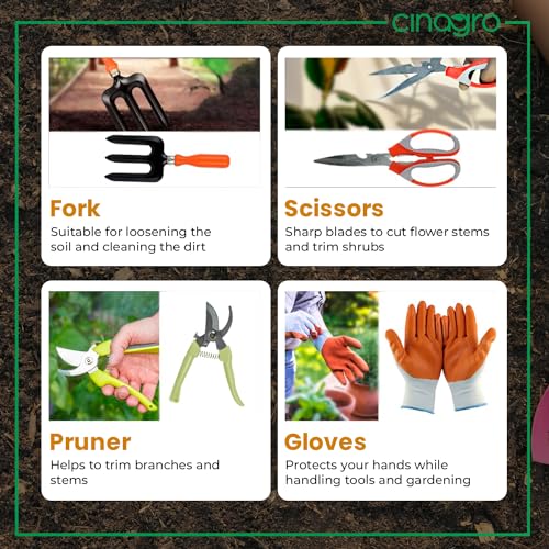 Cinagro Garden Tools Kit (Set of 8) Weeder, 2 Trowels, Hand Fork, Cultivator, Scissors, Pruner, Gardening Hand Gloves | Gardening Tools Kit for Home Garden, Garden Accessories Home Gardening - Image 4