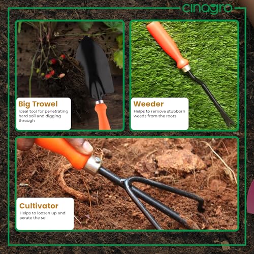 Cinagro Garden Tools Kit (Set of 8) Weeder, 2 Trowels, Hand Fork, Cultivator, Scissors, Pruner, Gardening Hand Gloves | Gardening Tools Kit for Home Garden, Garden Accessories Home Gardening - Image 5
