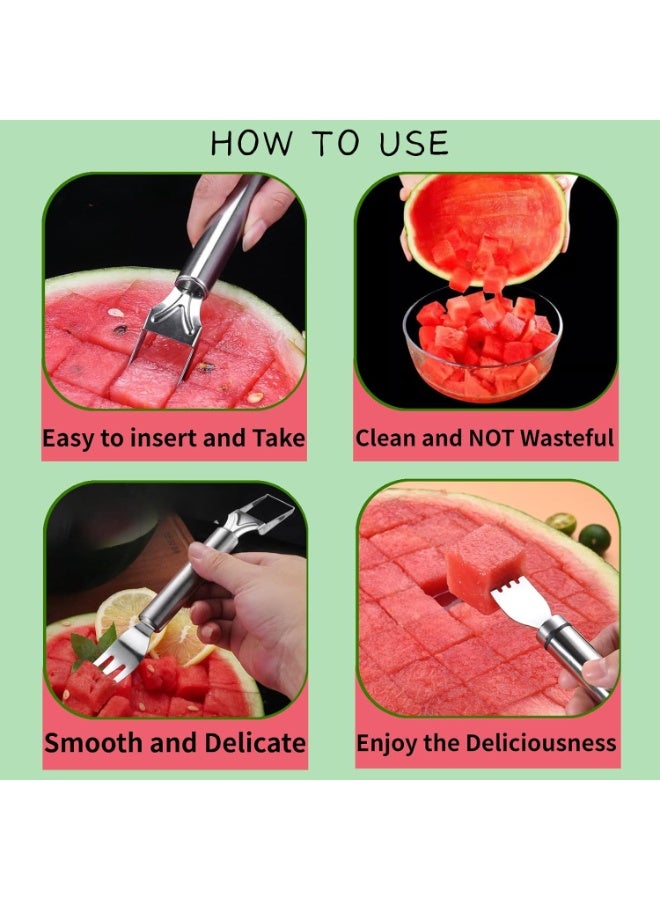 SUNSAR 2Pcs 2-in-1 Watermelon Fork Slicer Cutter, Stainless Steel Watermelon Slicer Tool, Portable Fruit Cutter Kitchen Gadgets for Camping, Picnics Home Use - Image 2