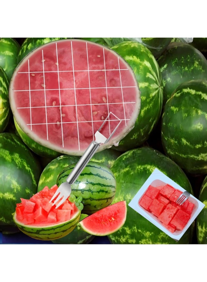 SUNSAR 2Pcs 2-in-1 Watermelon Fork Slicer Cutter, Stainless Steel Watermelon Slicer Tool, Portable Fruit Cutter Kitchen Gadgets for Camping, Picnics Home Use - Image 5