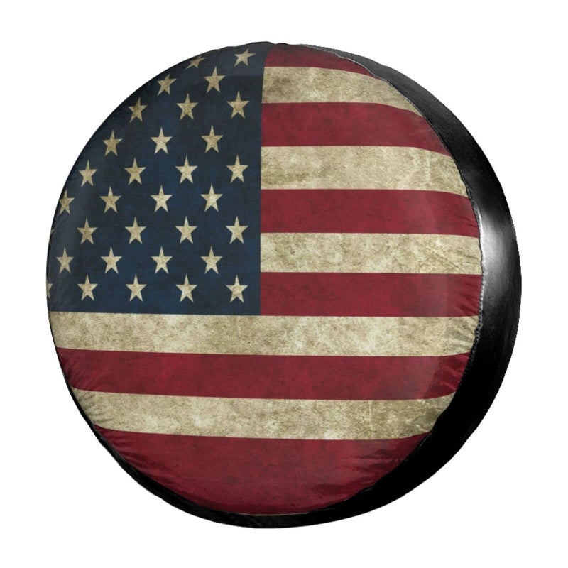 Retro American Flag Spare Tire Cover Waterproof Dust-Proof Wheel Tire Cover Fit for Jeep,Trailer, RV, SUV and Many Vehicle 14 Inch