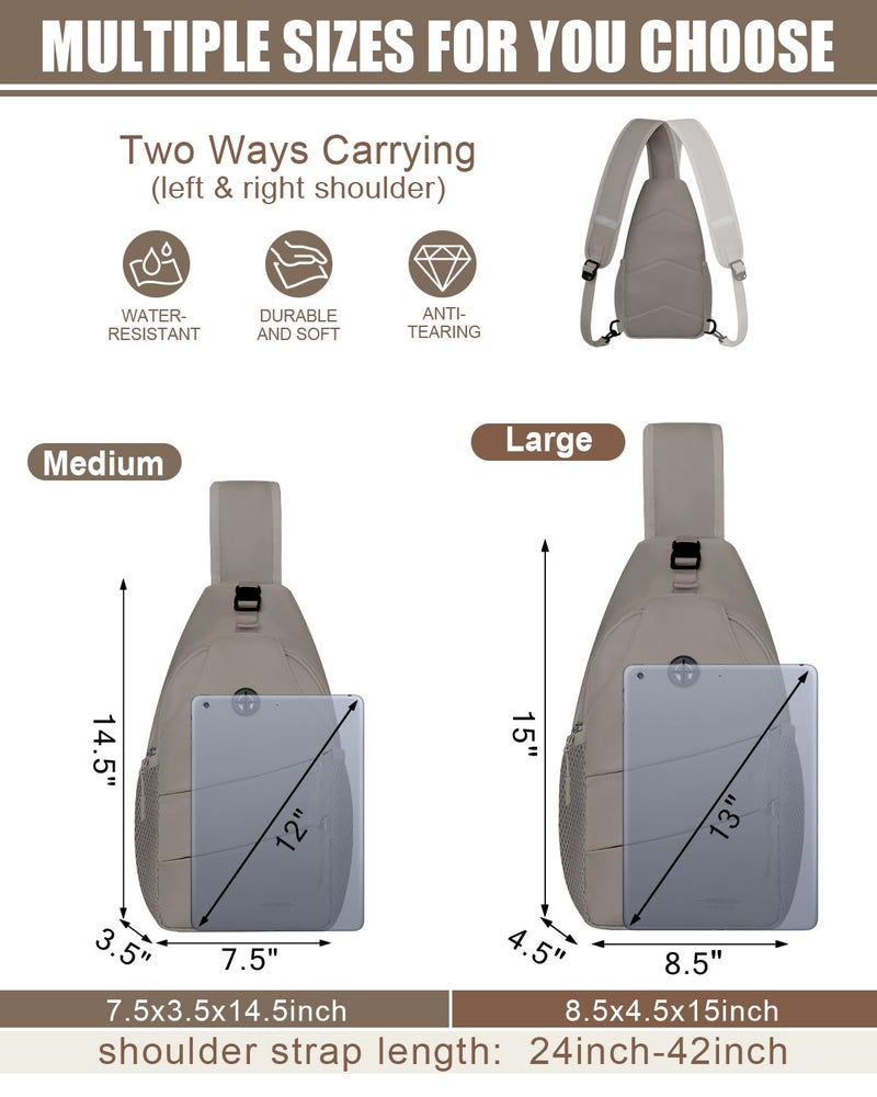 Pritent Crossbody Bags for Women Men Trendy Sling Bag Bakpack Casual Chest Bag with Convertible Shoulder Strap Travel Cross Body Bag for Hiking Traveling Outdoorsï¼ˆMedium,Khaki - Image 2