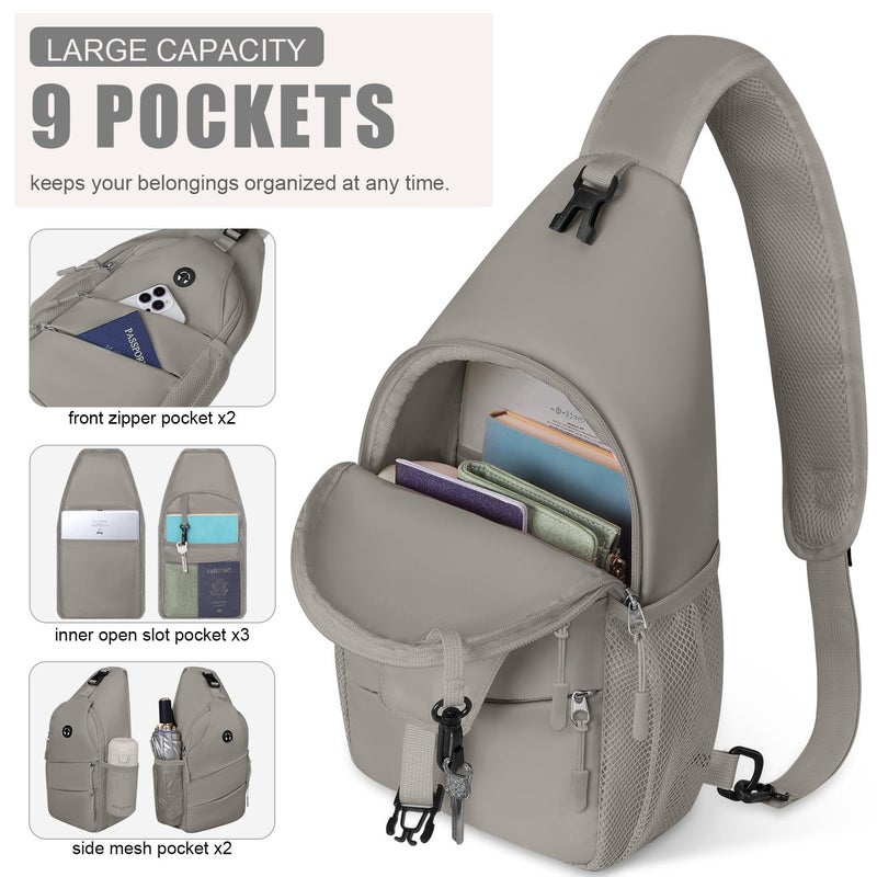 Pritent Crossbody Bags for Women Men Trendy Sling Bag Bakpack Casual Chest Bag with Convertible Shoulder Strap Travel Cross Body Bag for Hiking Traveling Outdoorsï¼ˆMedium,Khaki - Image 3