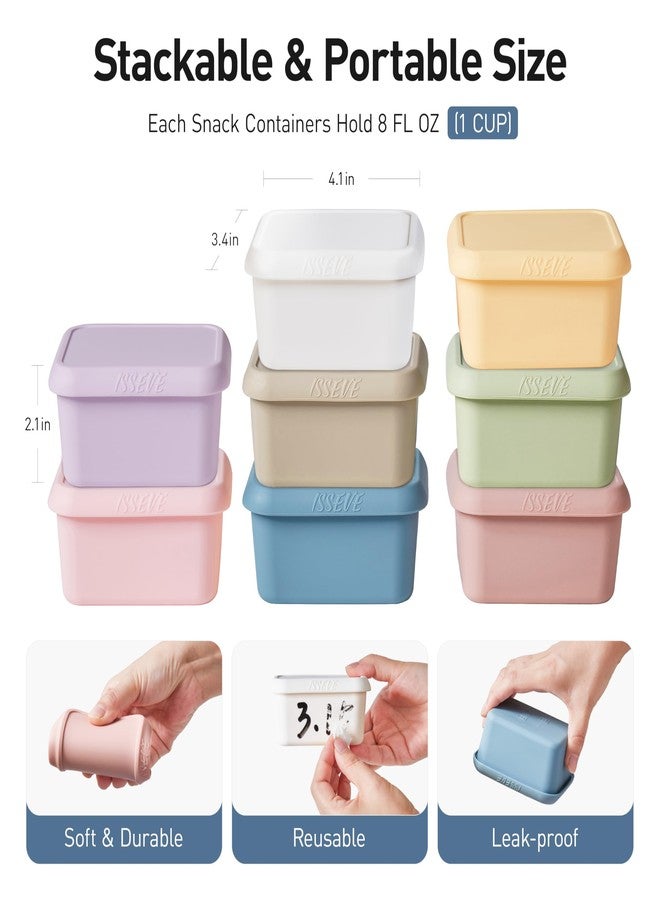 ISSEVE 8oz Silicone Snack Container for Kids, 1 Cup Reusable Small Container With Lids, Leak Proof Food Storage, Kids Lunch Box for Daycare, School, Travel (8) - Image 2