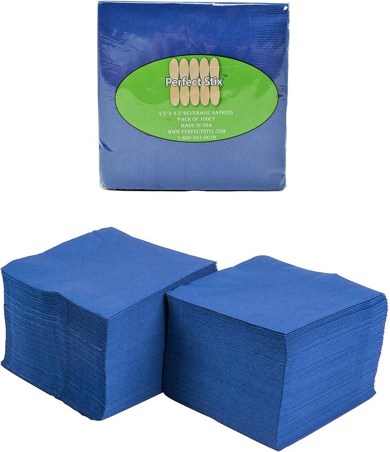 Perfect Stix 2 Ply Blue Beverage Cocktail Napkins. Pack of 100 Count - Image 1