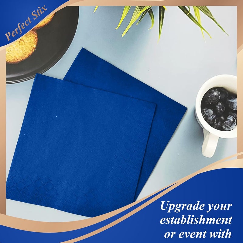 Perfect Stix 2 Ply Blue Beverage Cocktail Napkins. Pack of 100 Count - Image 4
