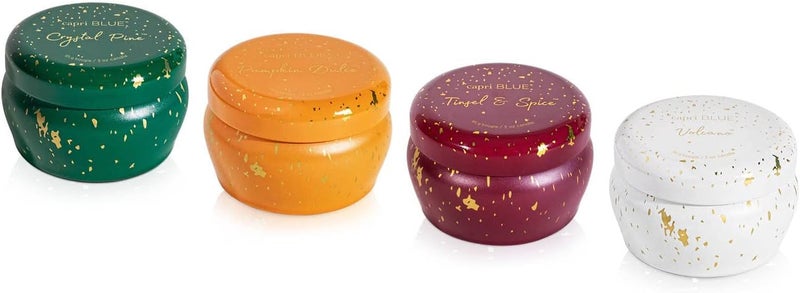 Capri Blue Glimmer Candle Holiday Gift Set - Volcano, Crystal Pine, Pumpkin Dulce, Tinsel & Spice - Luxury Aromatherapy Candles - 3 Oz Each - Image 1