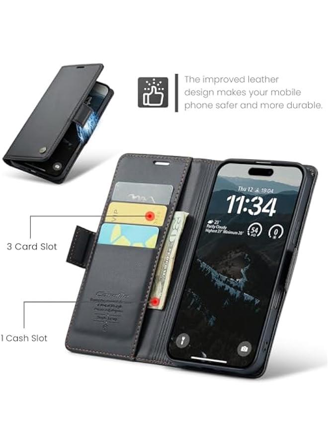Black PU Leather iPhone 16 Plus Wallet Case with RFID Blocking Credit Card Holder, Folio Flip Magnetic Clasp Phone Cover for Men Women, Kickstand and Protective 6.7 Inch Folio. - Image 3