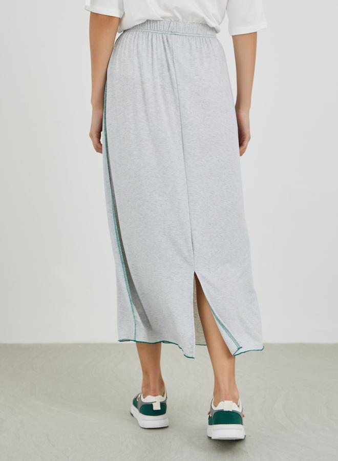 Take Two Contrast Side Stitch Midi Skirt with Drawstring - Image 4