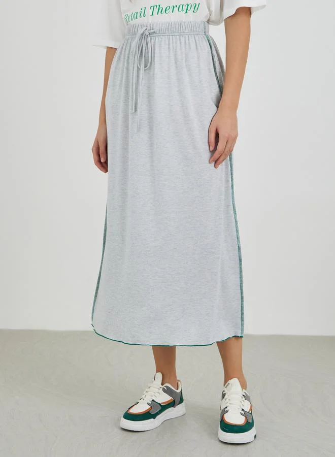 Take Two Take Two Contrast Side Stitch Midi Skirt with Drawstring