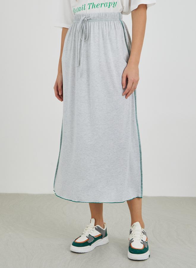 Take Two Contrast Side Stitch Midi Skirt with Drawstring - Image 2