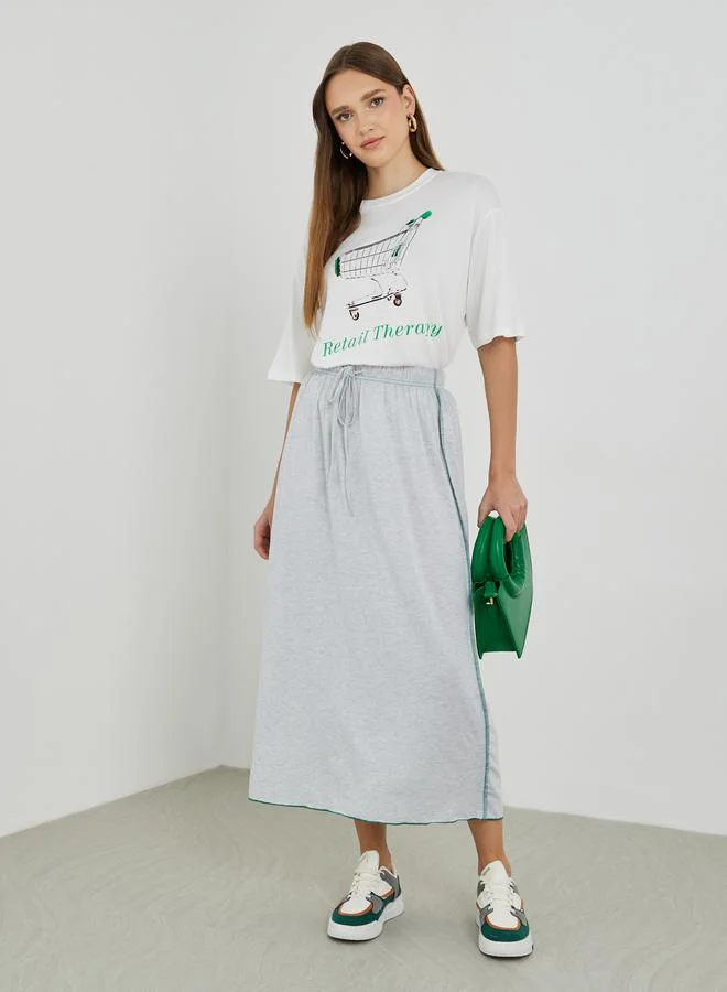 Take Two Take Two Contrast Side Stitch Midi Skirt with Drawstring