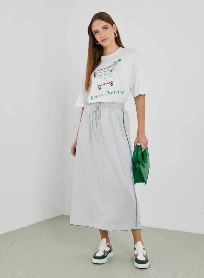 Take Two Contrast Side Stitch Midi Skirt with Drawstring - Image 1