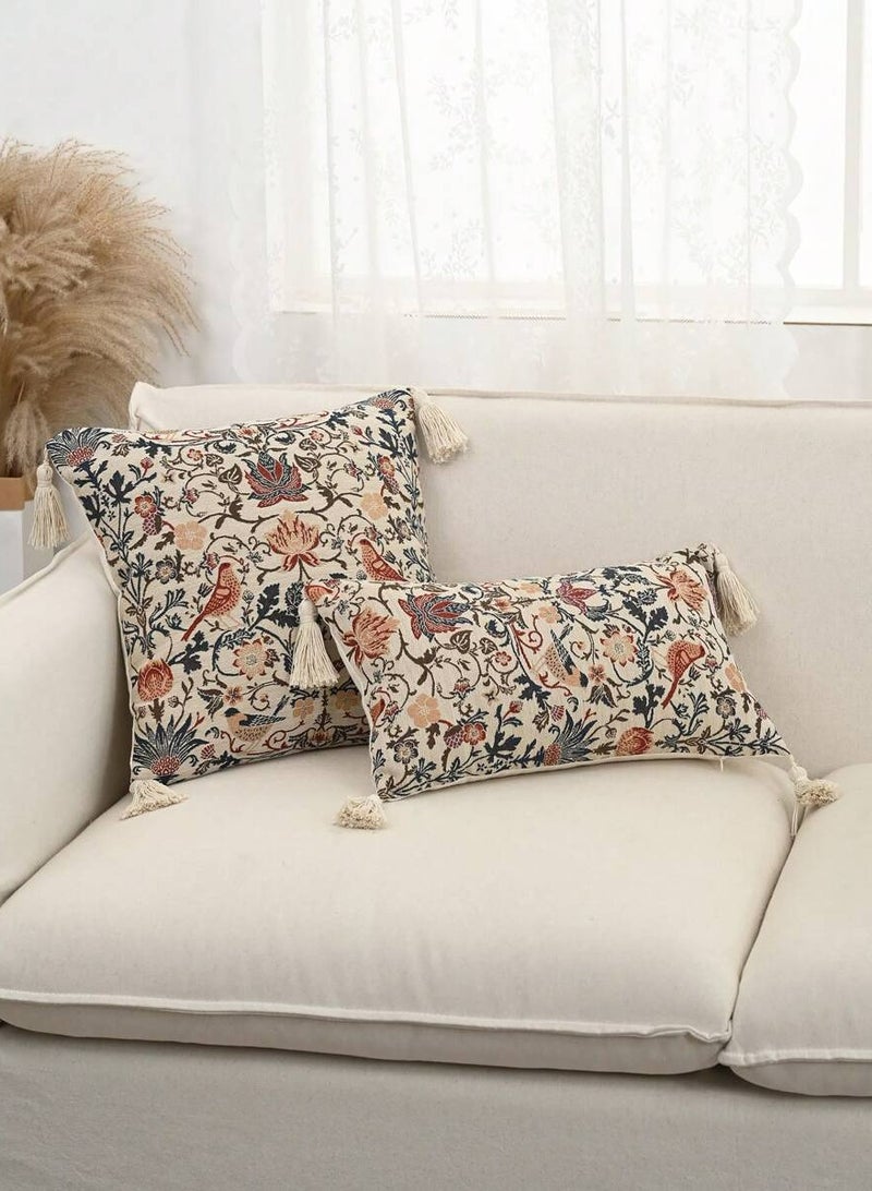 2pc European Floral & Bird Jacquard Decorative Cushion Cover Or Lumbar Pillow Case, Suitable For Bedroom, Living Room, Sofa - Image 1