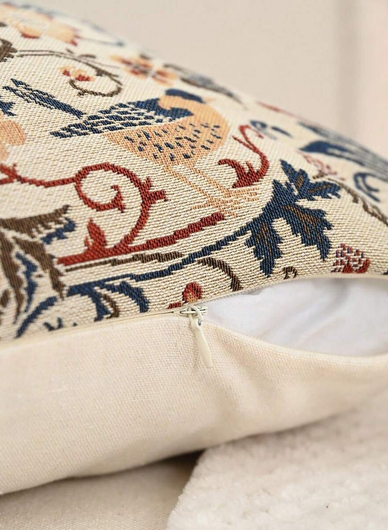 2pc European Floral & Bird Jacquard Decorative Cushion Cover Or Lumbar Pillow Case, Suitable For Bedroom, Living Room, Sofa - Image 2