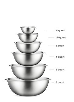 Generic Stainless Steel Mixing Bowls Set 6 Pack Stainless Steel Mixing Bowl Set Easy Clean Nesting Bowls for Space Saving Storage Great for Cooking Baking Prepping (Silver)  - Image 1