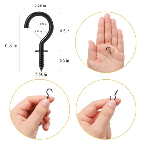 RELBRO 1/2 Inch Small Screw Hooks, Mini Metal Twist in Hooks, Black, 100 Pcs - Image 3