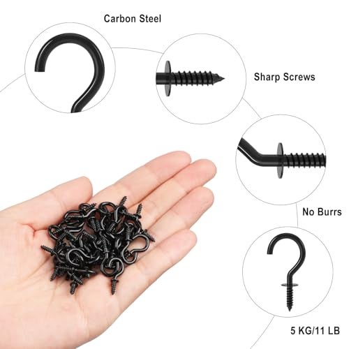 RELBRO 1/2 Inch Small Screw Hooks, Mini Metal Twist in Hooks, Black, 100 Pcs - Image 4