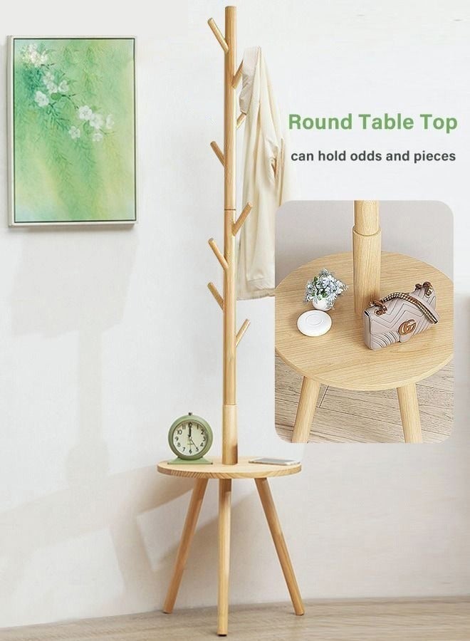 MIXDE 8-Hook Wooden Coat Rack Freestanding with Storage Table  - Image 5