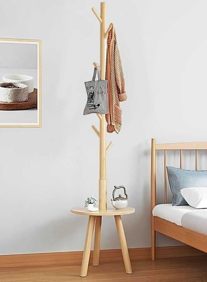 MIXDE 8-Hook Wooden Coat Rack Freestanding with Storage Table  - Image 1