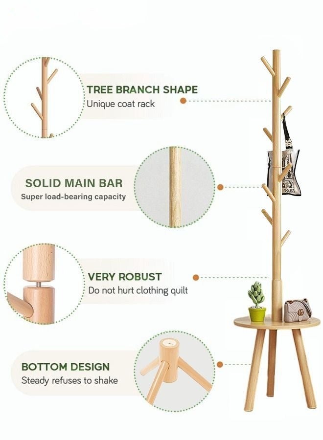MIXDE 8-Hook Wooden Coat Rack Freestanding with Storage Table  - Image 4