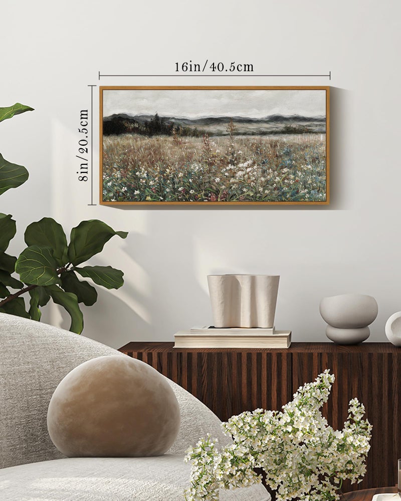 KUVIOKE Vintage Landscape Framed Wall Art Meadow Sea of Flower Wall Prints Classic Retro Farmhouse Rustic Decorations for Living Room Bedroom 8x16in (Natural Framed) - Image 5