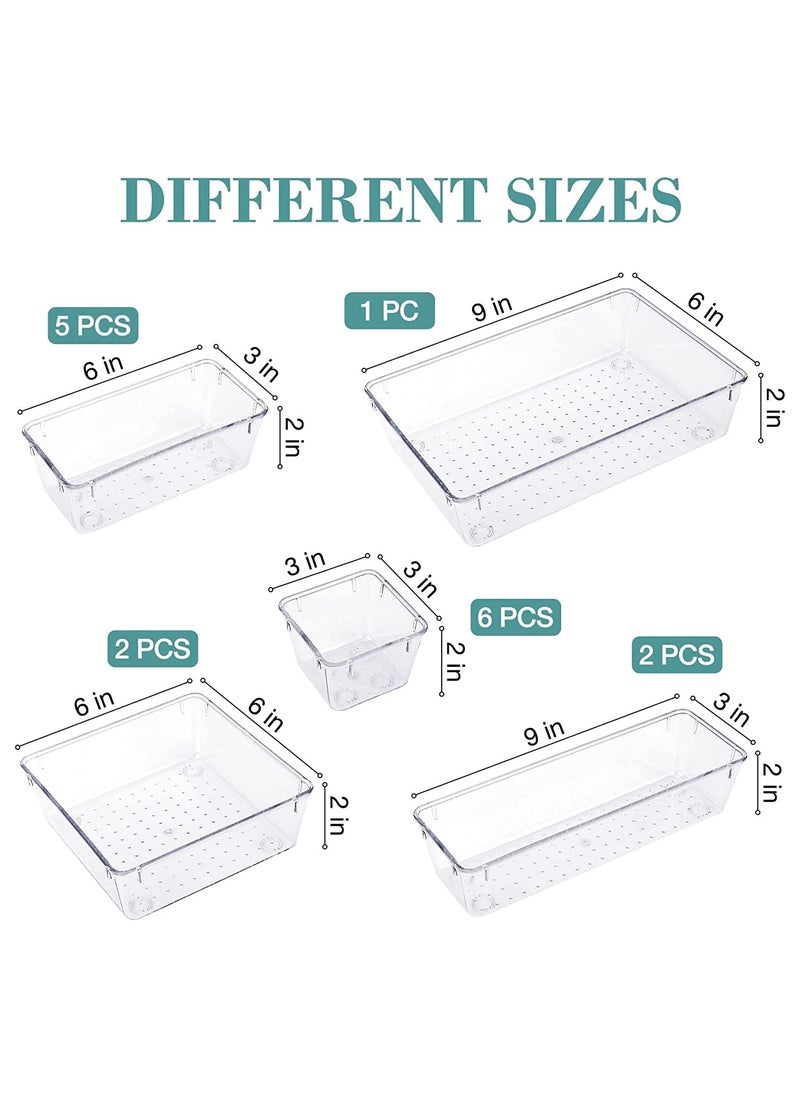 KHAJUL 16 PCS Drawer Organizer Tray Set, 5 Size Desk Drawer Organizer Trays Storage Tray for Makeup, Jewelries, Utensils in Bedroom Dresser, Office and Kitchen (Clear)  - Image 2