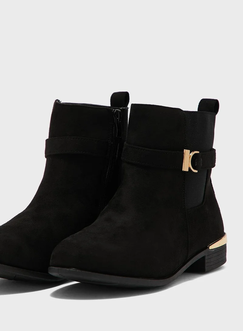 Truffle Wide Fit Faux Suede Buckle Chelsea Boot