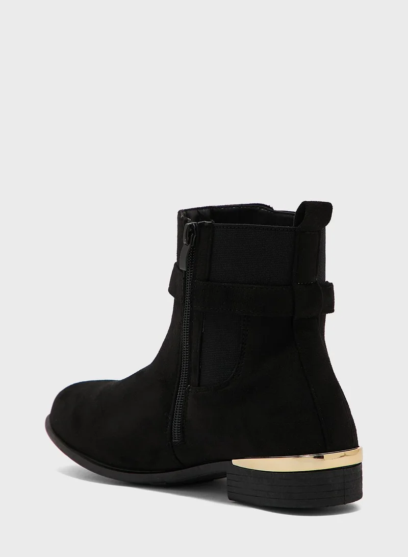 Truffle Wide Fit Faux Suede Buckle Chelsea Boot