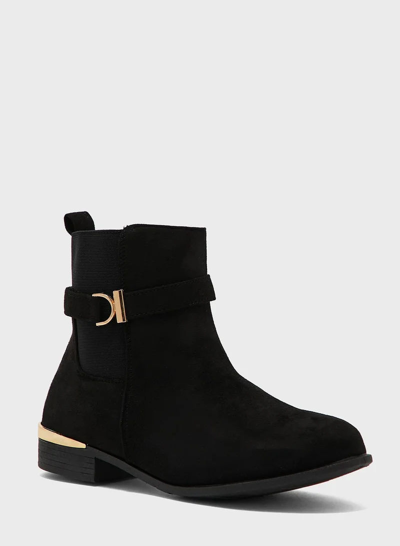 Truffle Wide Fit Faux Suede Buckle Chelsea Boot