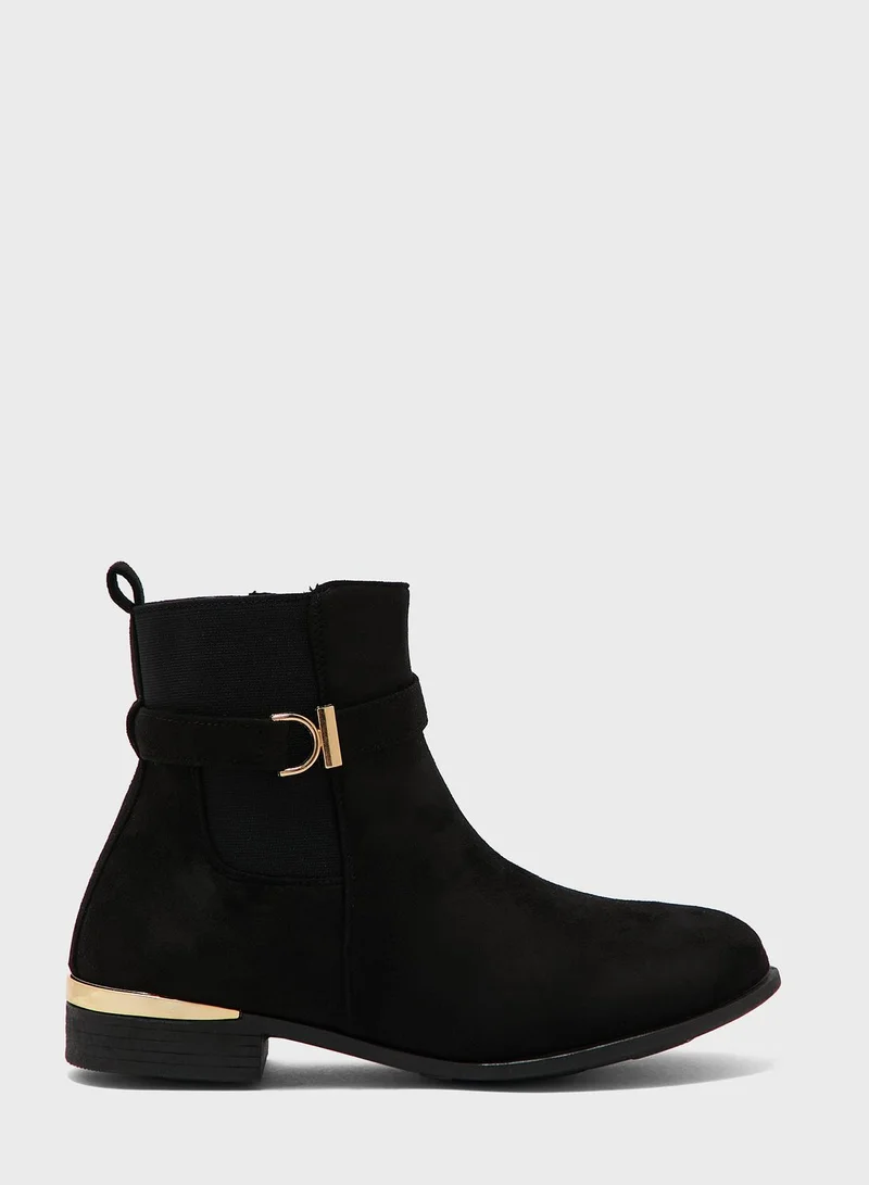 Truffle Wide Fit Faux Suede Buckle Chelsea Boot