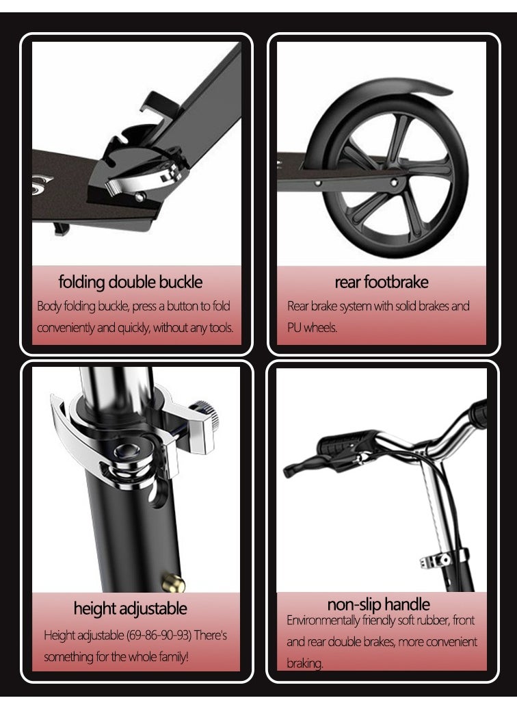 OHAHO Kick Scooter for Ages 6+ Kid Teens & Adults Max Load 330 LBS Foldable Lightweight 4 Adjustable Levels Anti Skid Wear Resistant Wheel Double Brake Design Portable Can Be Placed in The Trunk  - Image 3