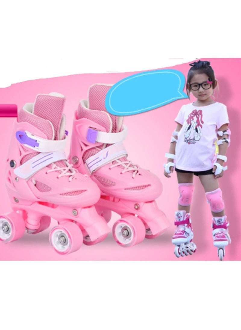 Generic Track Shoes Inline Skates Single and Double Row Adjustable Skating Shoes Roller Skates Skates Children Skates (Color : Pink)  - Image 3