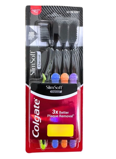 Slim soft Charcoal Toothbrush Ultra Soft pack of 4 multicolor