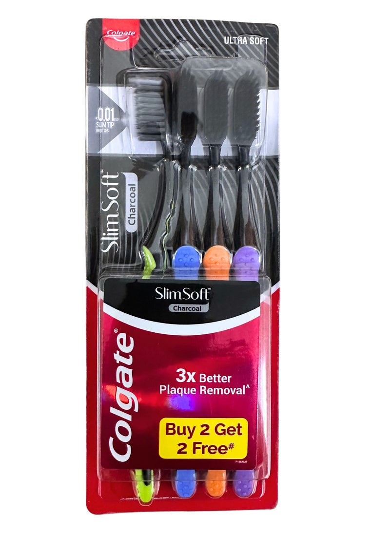 Colgate Colgate slim soft Charcoal Toothbrush Ultra Soft pack of 4 multicolor 