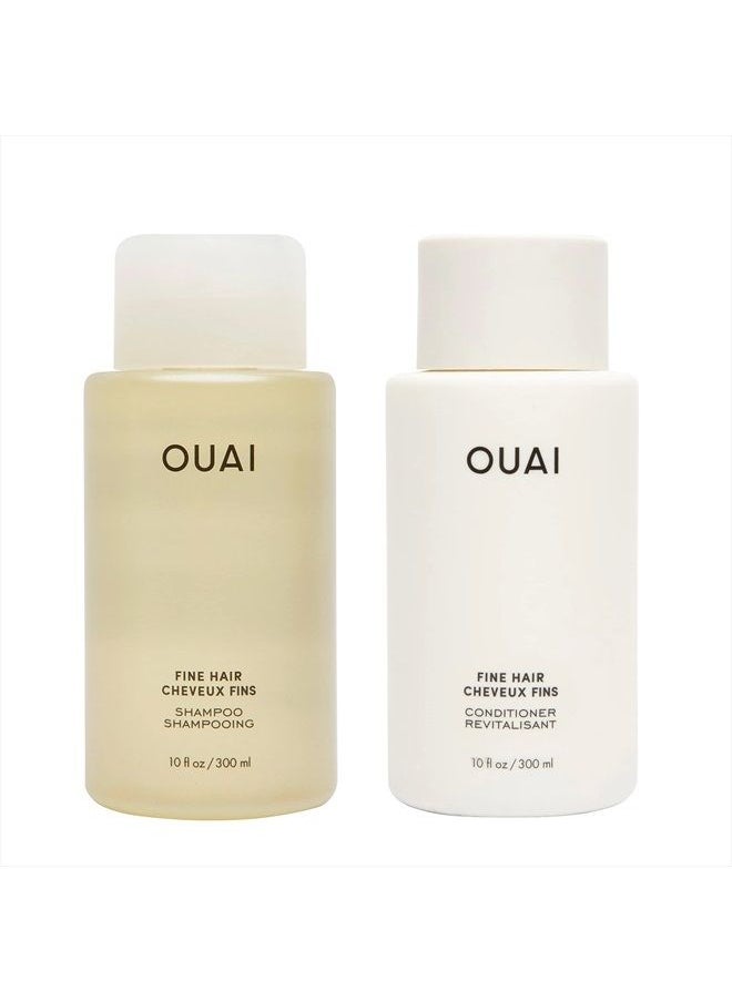 Ouai - Fine Shampoo + Conditioner Set - Bring Fine Hair to the Next Level with Keratin & Biotin - Delivers Clean, Bouncy & Voluminous Hair - Free of Parabens, Sulfates & Phthalates - 10 fl oz Each - Image 1