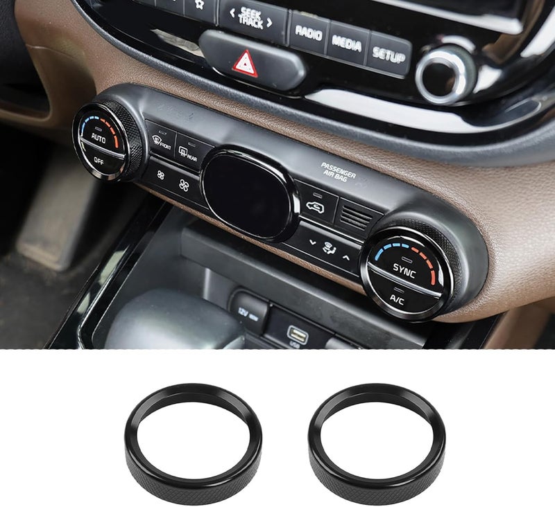 FOEVE Aluminum Alloy Air Conditioning Heater Control Knob Trim Ring (2-Piece Set) — Compatible with 2020-2025 Kia Soul Interior Trim Strips-Black - Image 1