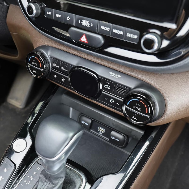 FOEVE Aluminum Alloy Air Conditioning Heater Control Knob Trim Ring (2-Piece Set) — Compatible with 2020-2025 Kia Soul Interior Trim Strips-Black - Image 3