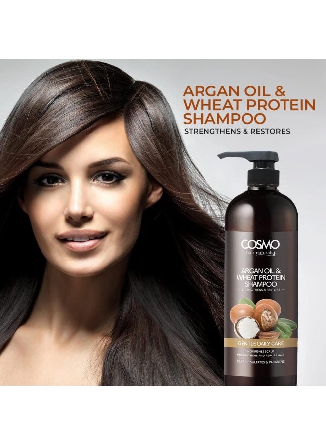 كوزمو سي دي كوزمو ديزاينز مجموعة شامبو وبلسم بزيت الارجان وبروتين القمح سعة 480مل، للرجال والنساء، خالية من الكبريتات والبارابين، عبوة 2 في 1 للعناية بالشعر، مجموعة للاستخدام اليومي من جنتل كير - Image 5