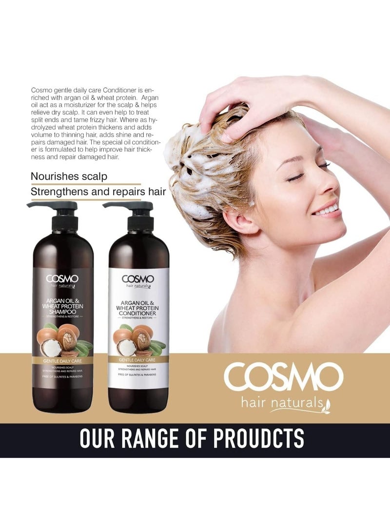 كوزمو سي دي كوزمو ديزاينز مجموعة شامبو وبلسم بزيت الارجان وبروتين القمح سعة 480مل، للرجال والنساء، خالية من الكبريتات والبارابين، عبوة 2 في 1 للعناية بالشعر، مجموعة للاستخدام اليومي من جنتل كير - Image 3